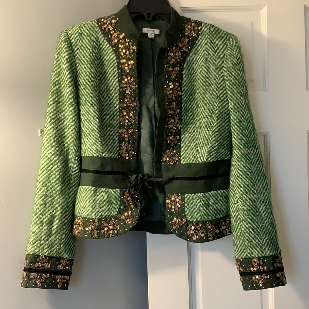 Cache Size 2 Wool Blend Blazer With Beaded Trim! - image 1